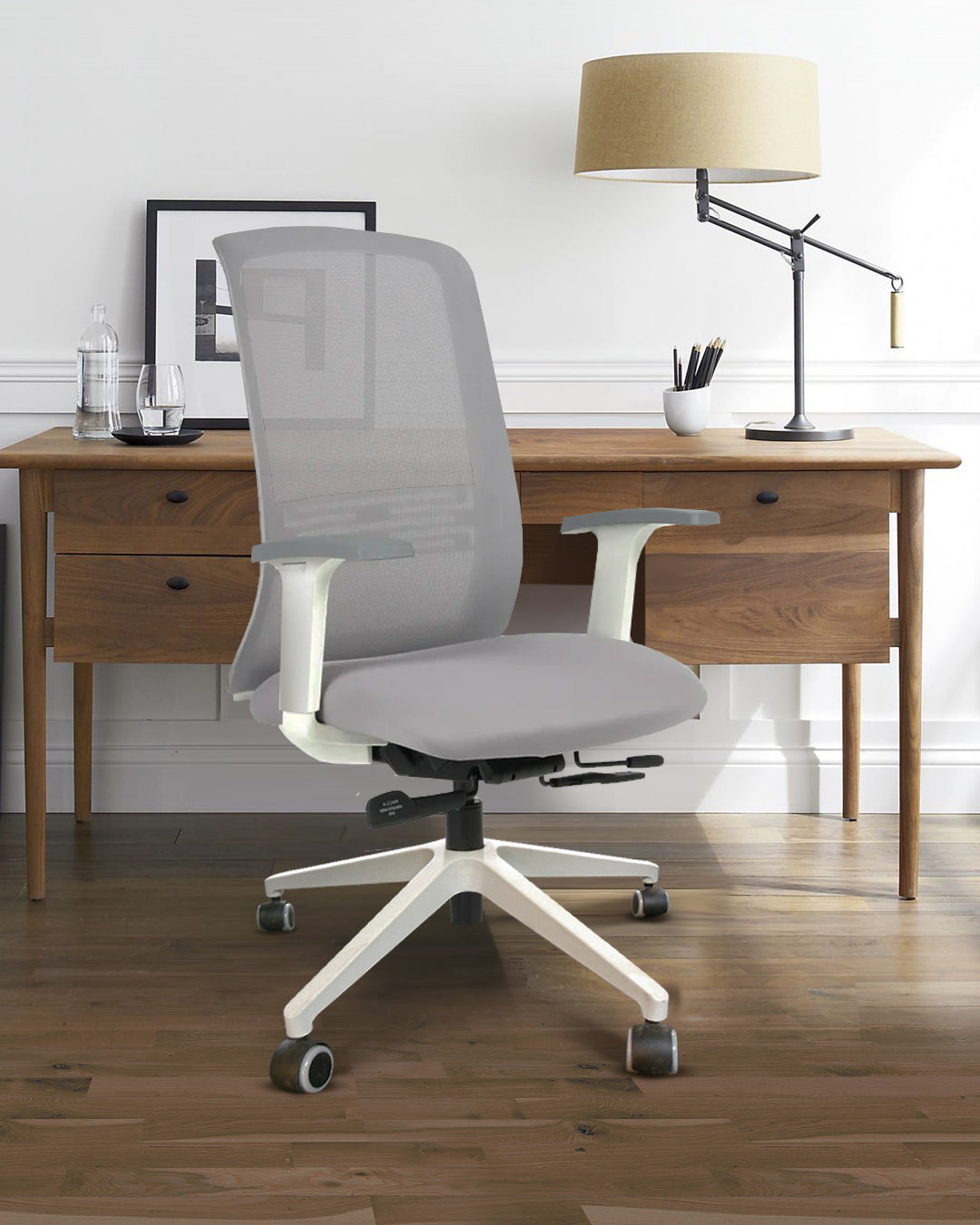Silla GÜD tela gris, Base Blanca